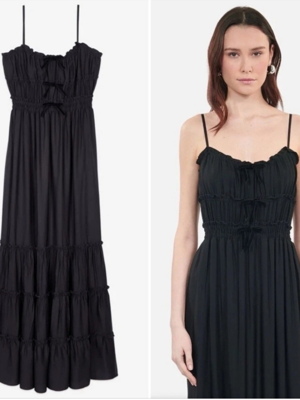 The Kooples Shirred Velvet Bow Long Maxi Dress NWT Size FR 0, US XS - Picture 7 of 9